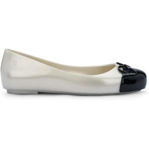 imagemini melissa Sweet Love Cap Toe Ballet Flats for Big Kids  Jelly Shoes for Girls with Cute Bow Toe Accent and Adjustable StrapsPearly WhiteBlack