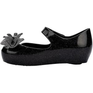 imagemini melissa Ultragirl Collection Mary Jane Flats for Toddlers and Babies  Comfortable ampamp Cute Peep Toe Jelly Flat Shoes with Transparent Upper and Small Bow for Little GirlsGlitter Black