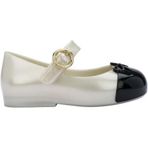 imagemini melissa Sweet Love Cap Toe Mary Jane Shoes for Toddlers  Jelly Flats for Girls with Cute Bow Toe Accent and Adjustable StrapsPearly WhiteBlack