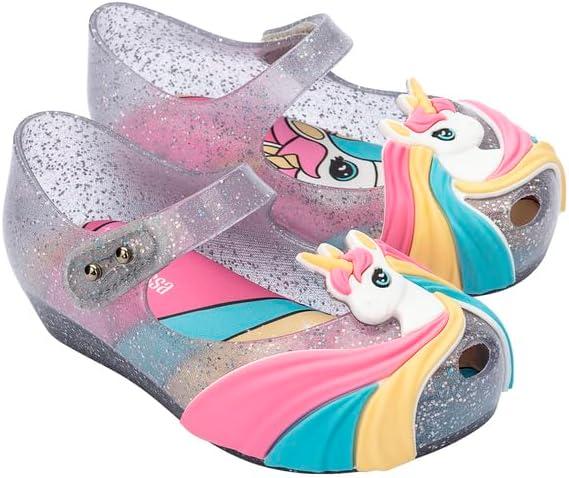 image:imagemini melissa Ultragirl Unicorn Mary Jane Shoes for Babies amp Toddlers  Comfy amp Cute Peep Toe Jelly Shoes wColorful Stripes amp Adjustable StrapGlitter ClearPink
