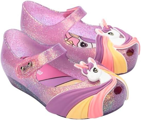 image:imagemini melissa Ultragirl Unicorn Mary Jane Shoes for Babies amp Toddlers  Comfy amp Cute Peep Toe Jelly Shoes wColorful Stripes amp Adjustable StrapGlitter Lilac